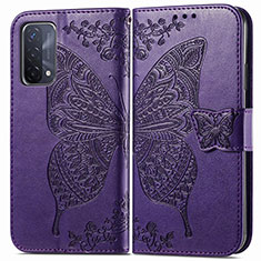 Funda de Cuero Cartera con Soporte Mariposa Carcasa para OnePlus Nord N200 5G Morado