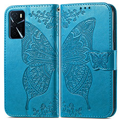 Funda de Cuero Cartera con Soporte Mariposa Carcasa para Oppo A16 Azul