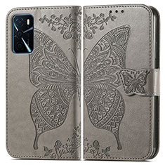 Funda de Cuero Cartera con Soporte Mariposa Carcasa para Oppo A16 Gris