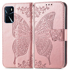 Funda de Cuero Cartera con Soporte Mariposa Carcasa para Oppo A16 Rosa