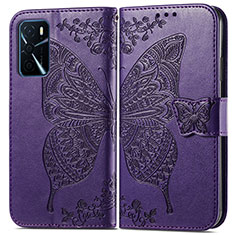 Funda de Cuero Cartera con Soporte Mariposa Carcasa para Oppo A16s Morado