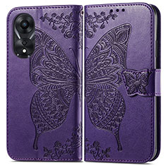 Funda de Cuero Cartera con Soporte Mariposa Carcasa para Oppo A18 Morado