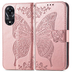 Funda de Cuero Cartera con Soporte Mariposa Carcasa para Oppo A18 Oro Rosa