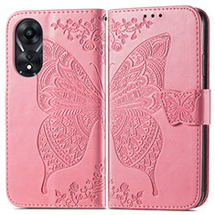 Funda de Cuero Cartera con Soporte Mariposa Carcasa para Oppo A18 Rosa Roja