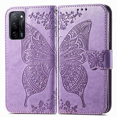 Funda de Cuero Cartera con Soporte Mariposa Carcasa para Oppo A53s 5G Purpura Claro