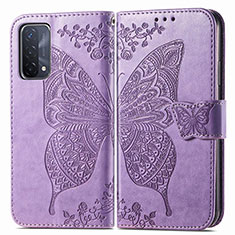 Funda de Cuero Cartera con Soporte Mariposa Carcasa para Oppo A54 5G Purpura Claro