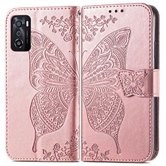 Funda de Cuero Cartera con Soporte Mariposa Carcasa para Oppo A55S 5G Rosa