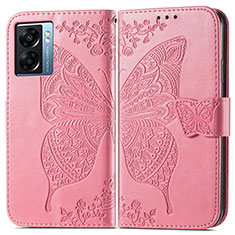 Funda de Cuero Cartera con Soporte Mariposa Carcasa para Oppo A57 5G Rosa Roja