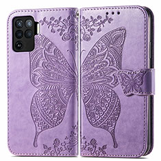 Funda de Cuero Cartera con Soporte Mariposa Carcasa para Oppo A94 4G Purpura Claro