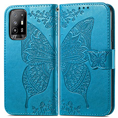 Funda de Cuero Cartera con Soporte Mariposa Carcasa para Oppo A94 5G Azul