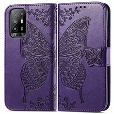 Funda de Cuero Cartera con Soporte Mariposa Carcasa para Oppo A94 5G Morado