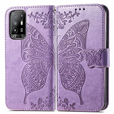 Funda de Cuero Cartera con Soporte Mariposa Carcasa para Oppo A95 5G Purpura Claro