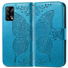 Funda de Cuero Cartera con Soporte Mariposa Carcasa para Oppo F19 Azul