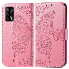 Funda de Cuero Cartera con Soporte Mariposa Carcasa para Oppo F19 Rosa Roja