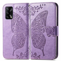 Funda de Cuero Cartera con Soporte Mariposa Carcasa para Oppo F19s Purpura Claro