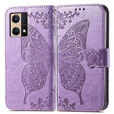 Funda de Cuero Cartera con Soporte Mariposa Carcasa para Oppo F21 Pro 4G Purpura Claro