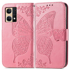 Funda de Cuero Cartera con Soporte Mariposa Carcasa para Oppo F21s Pro 4G Rosa Roja