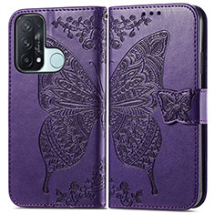 Funda de Cuero Cartera con Soporte Mariposa Carcasa para Oppo Reno5 A Morado