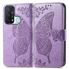 Funda de Cuero Cartera con Soporte Mariposa Carcasa para Oppo Reno5 A Purpura Claro