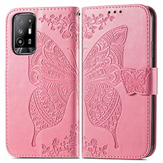 Funda de Cuero Cartera con Soporte Mariposa Carcasa para Oppo Reno5 Z 5G Rosa Roja