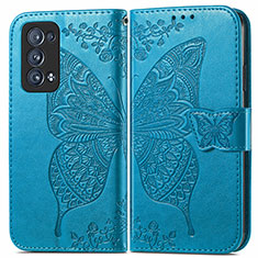 Funda de Cuero Cartera con Soporte Mariposa Carcasa para Oppo Reno6 Pro 5G Azul