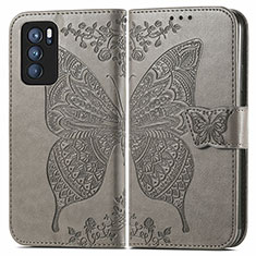 Funda de Cuero Cartera con Soporte Mariposa Carcasa para Oppo Reno6 Pro 5G India Gris