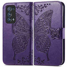 Funda de Cuero Cartera con Soporte Mariposa Carcasa para Oppo Reno6 Pro 5G Morado