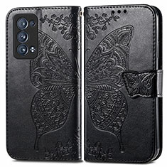 Funda de Cuero Cartera con Soporte Mariposa Carcasa para Oppo Reno6 Pro+ Plus 5G Negro