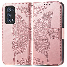 Funda de Cuero Cartera con Soporte Mariposa Carcasa para Oppo Reno6 Pro+ Plus 5G Rosa