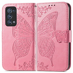 Funda de Cuero Cartera con Soporte Mariposa Carcasa para Oppo Reno6 Pro+ Plus 5G Rosa Roja