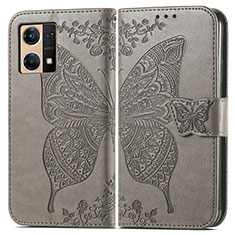 Funda de Cuero Cartera con Soporte Mariposa Carcasa para Oppo Reno7 4G Gris