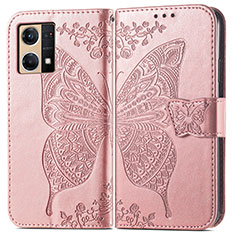 Funda de Cuero Cartera con Soporte Mariposa Carcasa para Oppo Reno7 4G Rosa