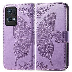 Funda de Cuero Cartera con Soporte Mariposa Carcasa para Oppo Reno7 Pro 5G Purpura Claro