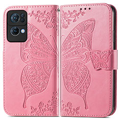 Funda de Cuero Cartera con Soporte Mariposa Carcasa para Oppo Reno7 Pro 5G Rosa Roja