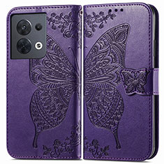 Funda de Cuero Cartera con Soporte Mariposa Carcasa para Oppo Reno8 5G Morado