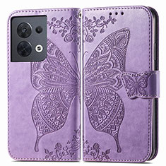 Funda de Cuero Cartera con Soporte Mariposa Carcasa para Oppo Reno8 5G Purpura Claro