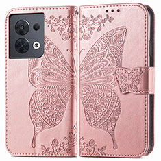 Funda de Cuero Cartera con Soporte Mariposa Carcasa para Oppo Reno8 5G Rosa