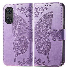 Funda de Cuero Cartera con Soporte Mariposa Carcasa para Oppo Reno8 T 4G Purpura Claro