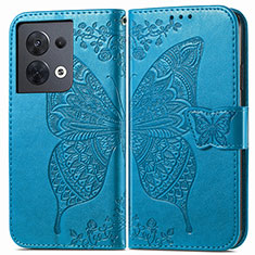 Funda de Cuero Cartera con Soporte Mariposa Carcasa para Oppo Reno9 5G Azul