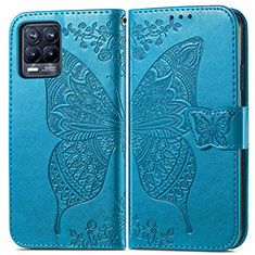 Funda de Cuero Cartera con Soporte Mariposa Carcasa para Realme 8 4G Azul