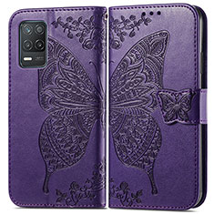 Funda de Cuero Cartera con Soporte Mariposa Carcasa para Realme 8 5G Morado