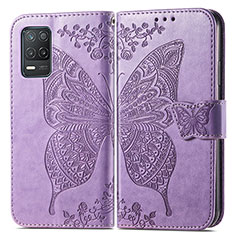 Funda de Cuero Cartera con Soporte Mariposa Carcasa para Realme 8 5G Purpura Claro