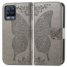 Funda de Cuero Cartera con Soporte Mariposa Carcasa para Realme 8 Pro Gris