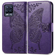 Funda de Cuero Cartera con Soporte Mariposa Carcasa para Realme 8 Pro Morado