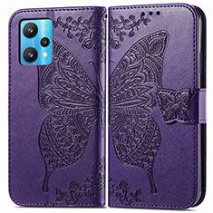 Funda de Cuero Cartera con Soporte Mariposa Carcasa para Realme 9 4G Morado