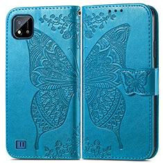 Funda de Cuero Cartera con Soporte Mariposa Carcasa para Realme C11 (2021) Azul