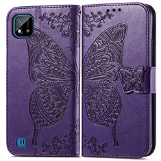 Funda de Cuero Cartera con Soporte Mariposa Carcasa para Realme C11 (2021) Morado