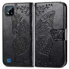 Funda de Cuero Cartera con Soporte Mariposa Carcasa para Realme C11 (2021) Negro