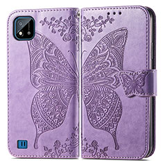 Funda de Cuero Cartera con Soporte Mariposa Carcasa para Realme C20 Purpura Claro