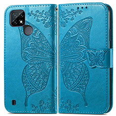 Funda de Cuero Cartera con Soporte Mariposa Carcasa para Realme C21 Azul